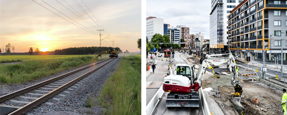 Järnvägsunderhåll och markanläggning. Foto: Flexirail och Marbit