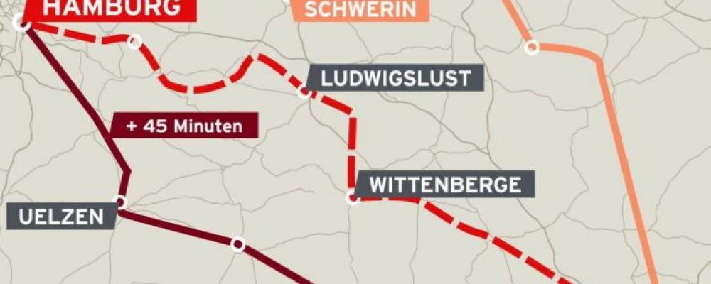 Bra att veta när man semestrar i norra Tyskland. Tågtrafiken på många linjer i delstaterna Hamburg, Schleswig-Holstein, Mecklenburg-Vorpommern, Niedersachsen, Sachsen-Anhalt, Berlin och Brandenburg är kraftigt begränsad under 9 månader. Som ersättning sätts över 170 bussar in på totalt 26 linjer längs hela sträckan mellan Hamburg och Berlin. Enligt Deutsche Bahn rör det sig om "Tysklands hittills största ersättningstrafik" – med delvis avsevärt längre restider. Klicka på krysset i övre vänstra hörnet så ser du hela kartan. Källa: DB