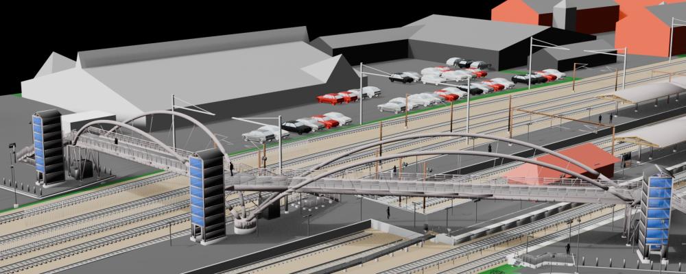 Hillerød station ska byggas om med nya spår, nytt tak, längre plattformar och en ny gångbro över stationen. Bild: Banedanmark