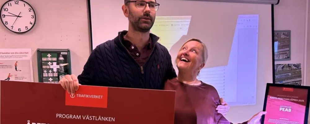 Priset går till entreprenören Peab AB. Det delas ut av Trafikverket och består av ett diplom samt 25 000 kronor. Foto: Trafikverket