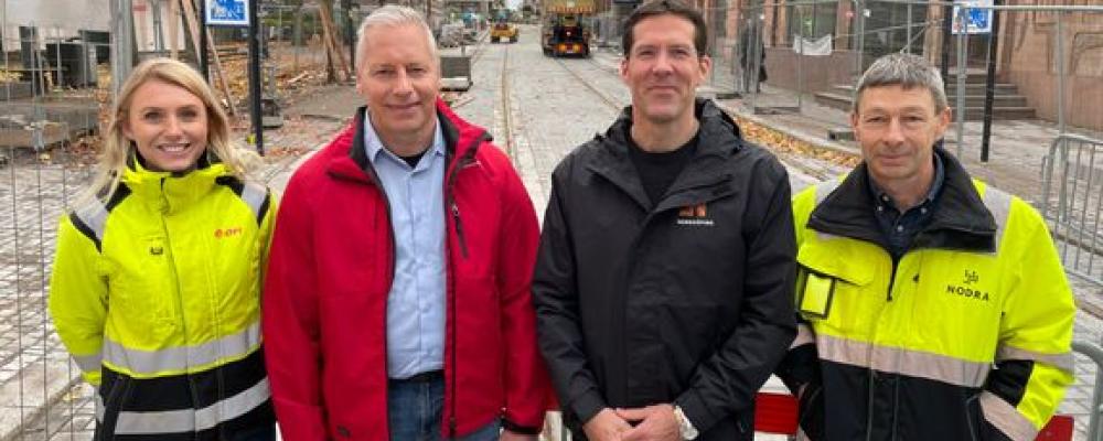 Karolina Nygren, E.ON, Jimmy Johansson, Östgötatrafiken, Gustav Flodén, Norrköpings kommun och Peter Jonander, Nodra. Foto: Norrköpings kommun