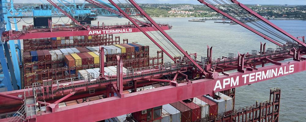 Göteborgs containerterminal växer med nya sjölinjer och rekord i gods- och järnvägsvolymer. Foto: APM Terminals Gothenburg