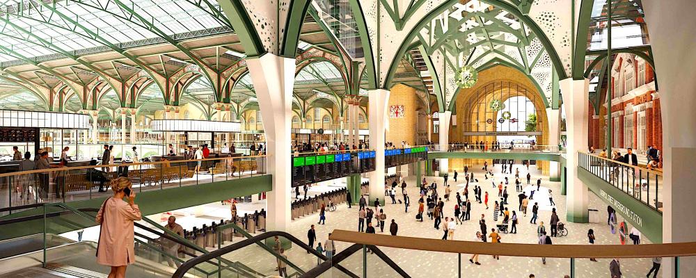 Network Rail visar en framtida ombyggd Liverpool Street- station i London. Stationen ska klara över 200 miljoner resenärer. Bild: Network Rail