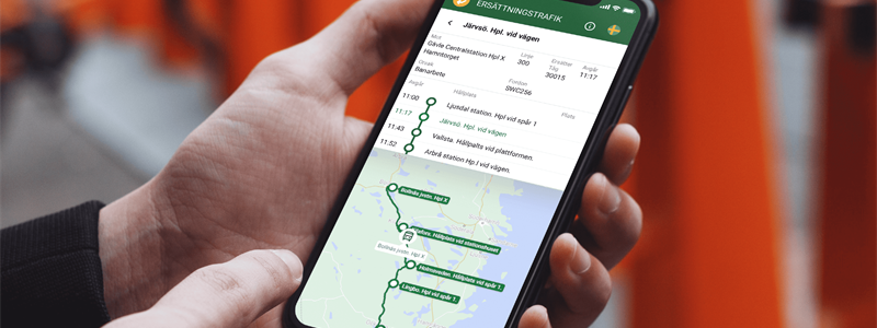 Informationen presenteras grafiskt på ersättningstrafik.se och kan integreras i olika appar och plattformar. Foto; Nobina