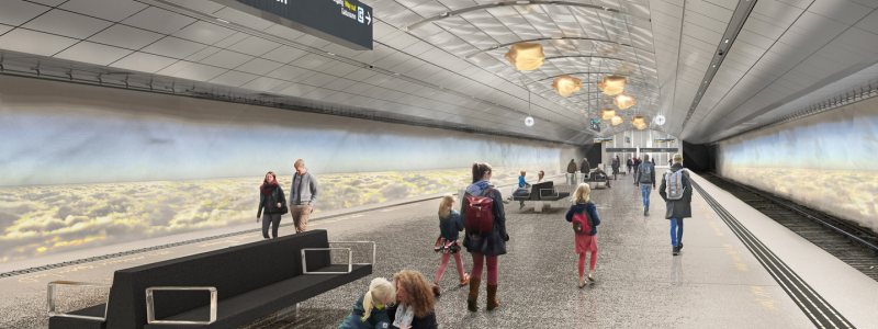 På sträckan Akalla-Barkarby kommer det att byggas ytterligare en station, Barkarbystaden. Visionsbild,  White Arkitekter