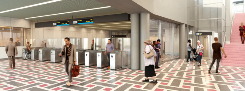 Visionsbild station Järla, utbyggnaden av tunnelbanan till Nacka och Söderort, där Sweco också har uppdrag. Illustration: Region Stockholm/Sweco