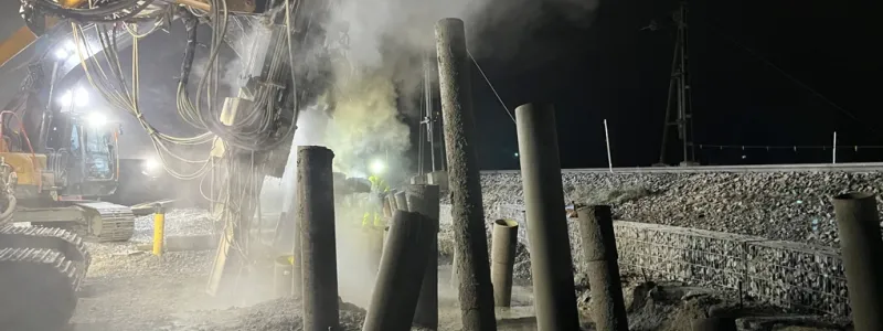 Borrning av stålrörspålarna. Foto: Trafikverket