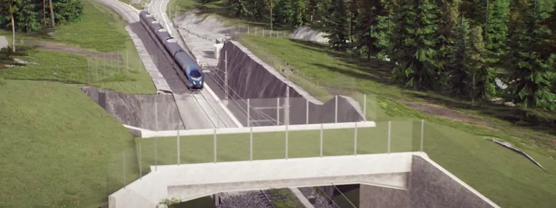 Bibanan, som vid Ekensberg i Nyköping övergår till enkelspår och ansluter till den befintliga järnvägen, får två nya passager. Foto: Trafikverket