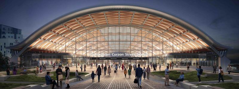 Illustration av Birminghams framtida nya järnvägsstation. Siemens Mobility säkrar infrastruktur- och servicekontrakt värda 560 miljoner pund för höghastighetssträckan HS2 och stationsteknik. Foto: HS2