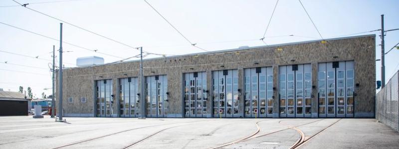 Den nya spårvagnsdepån på Ringön. Foto: Västtrafik