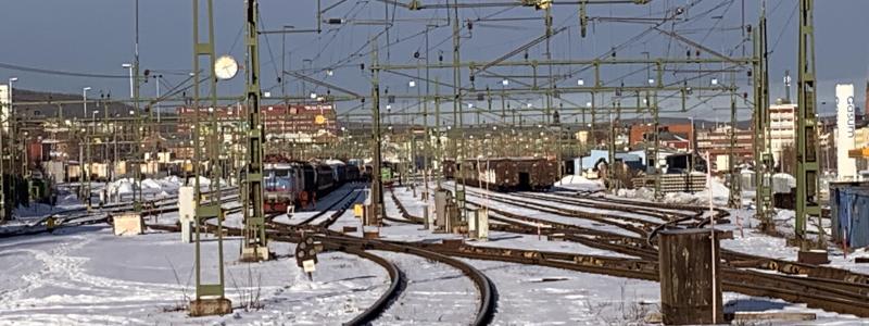 Sveriges åtta bangårdar finns i Sävenäs, Malmö, Helsingborg, Hallsberg, Gävle, Borlänge, Ånge och Sundsvall. I bild syns bangården i Sundsvall. Foto: Trafikverket