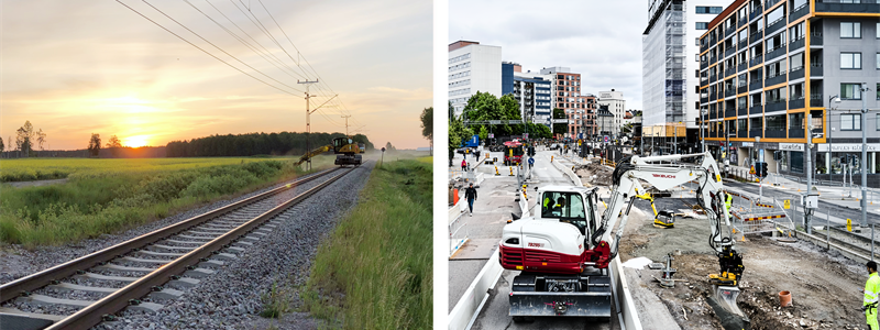 Järnvägsunderhåll och markanläggning. Foto: Flexirail och Marbit