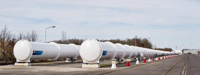 Testbanan sträcker sig över 420 meter och består av stålcylindrar som sammankopplas till en rörstruktur bredvid befintlig infrastruktur. Foto: Gemeente Veendam. (Kommunen Veendam)