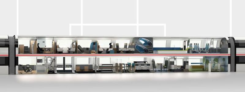 Idétåg, koncept för hur framtidens tåginredningar, visas upp på InnoTrans i Berlin. Visionsbild: Südostbayernbahn