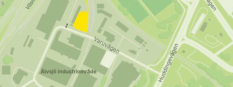 Etableringsområdet ligger intill Varuvägen i Älvsjö. Grafik: Region Stockholm