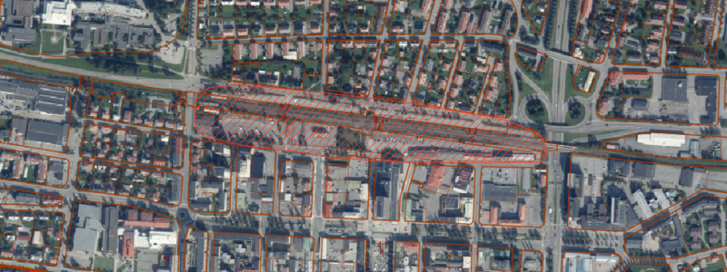 Kartbild som visar planområdet, streckat i rött i mitten. Pressbild: Skellefteå kommun