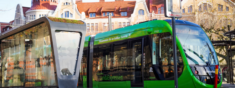 Spårvagnshållplatsen på Clemenstorget. Foto: Jacob Pihl, Skånetrafiken.