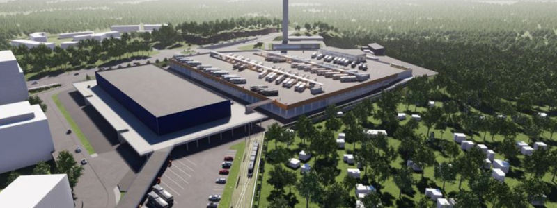 Visionsbild av den nya depån i Helsingfors. Bild: Skanska