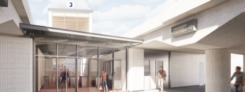 Illustration som visar hur entrén planeras se ut. Bild: Trafikverket