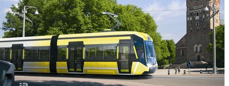 Den nya spårvägen kommer att bli cirka 12 kilometer lång med 19 hållplatser från hamnen via centrum till stadsdelen Kråkkärret. Fotograf: Turun kaupunki / Turku City, Tuomiokirkko IDIS Design