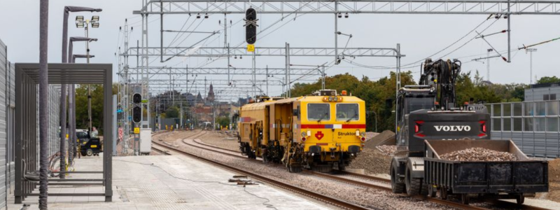 I Klostergården har två nybyggda spår byggts ihop med spåren som leder in mot Lund C. Foto: NCC_OHLA/Trafikverket