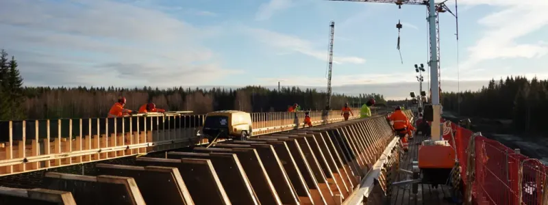 Bilden är från ett av Norrbotniabanans tidigare brobygge på sträckan mellan Umeå och Dåva. Foto: Trafikverket