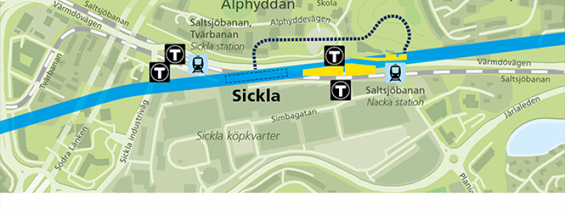 Trafikstart för Blå linje till Nacka är 2030. Karta: Nya Tunnelbanan
