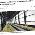 Accelerationstest. Ett kinesiskt maglevfordon nådde 700 km/h på en 400 meter lång testbana. Skärmbild från CGTN.