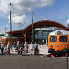 Järnvägsmuseets entré vid Rälsgatan 1 i Gävle. Fotograf/Källa: Daniel Bernstål