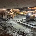 Nattarbete vid de planskilda korsningar, S:t Persgatan och S:t Olofsgatan i Uppsala. Bild från december. Foto: Trafikverket