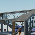 Visionsbild av den gångbro som ska byggas på Gantofta station. Bild: Trafikverket