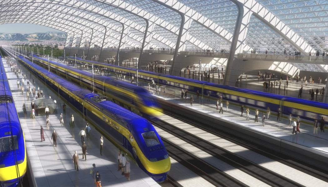 Konstnärs återgivning av en station för höghastighetståg i Kalifornien (AP Photo/California High-Speed Rail Authority, fil)