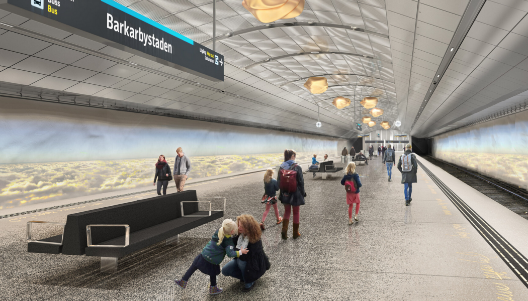 På sträckan Akalla-Barkarby kommer det att byggas ytterligare en station, Barkarbystaden. Visionsbild,  White Arkitekter