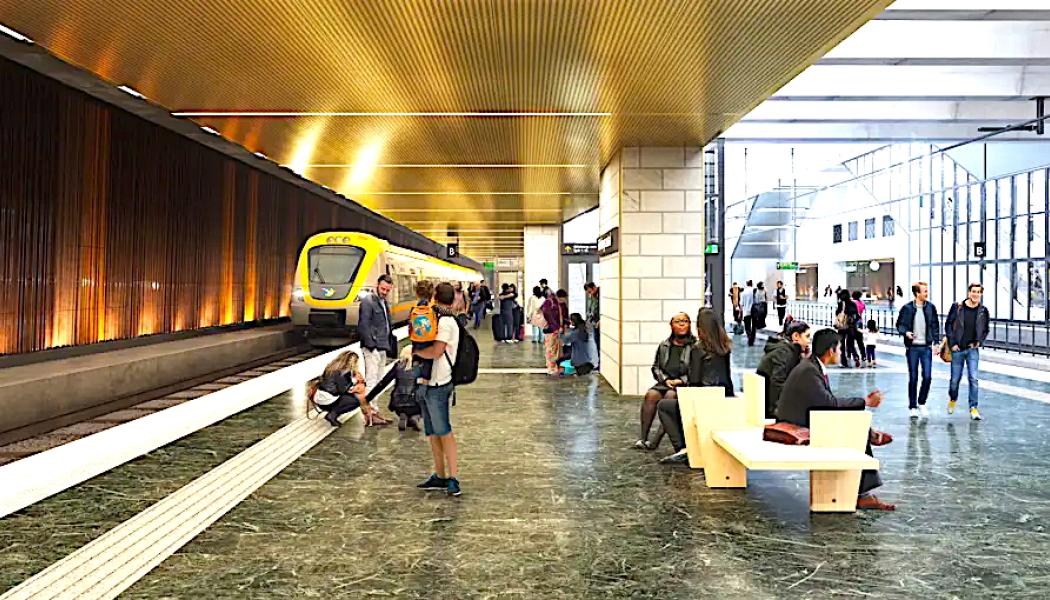 Illustration om framtida stationen Centralen. Den nuvarande kostnadsbilden för Västlänken är fortfarande oklar. Trafikverket aviserar att man inom kort kommer att presentera en ny samlad prognos för hela projektets slutkostnad. Illustration: TMWR för Kanozi Arkitekter via Trafikverket.