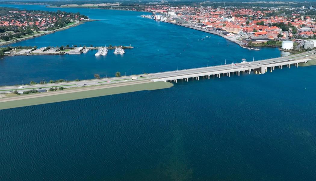 En ny järnvägsbro byggs över Guldborg Sund i Danmark. Illustration: Banedanmark