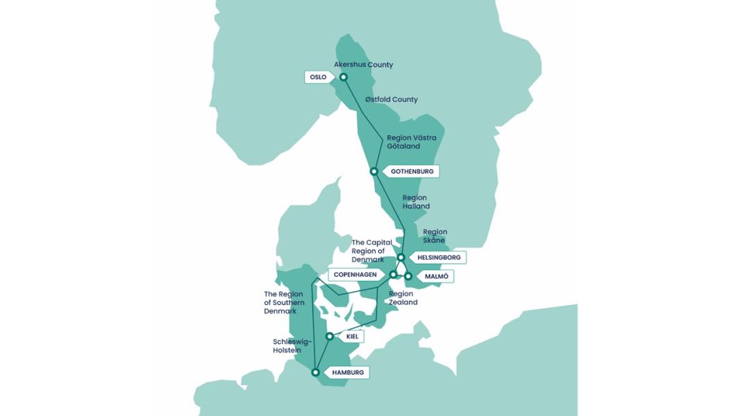 STRING megaregion består av nio regioner och sju städer i Danmark, Norge, Sverige och Tyskland med 14 miljoner invånare. Grafik: Malmö stad