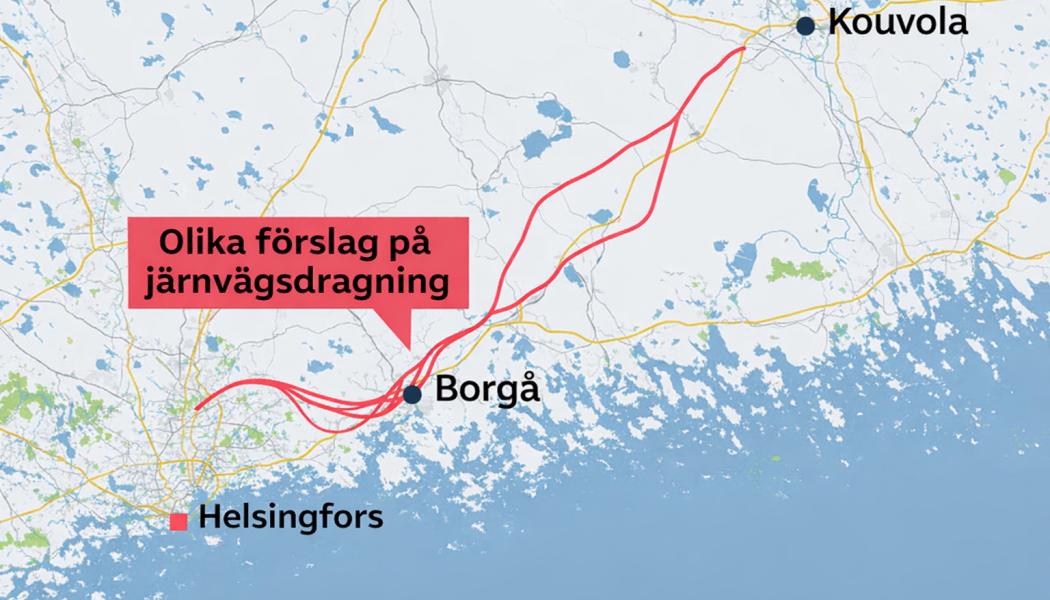Itärata (Östra banan) är ett planerat järnvägsprojekt som ska förbättra förbindelserna mellan Helsingfors och östra Finland. Projektet omfattar en ny sträckning från huvudstadsregionen via Borgå till Kouvola och anslutningar till befintliga järnvägar mot Kuopio och Joensuu. Målet är att förkorta restiderna och stärka regionernas ekonomiska integration. Illustration, ej fotografi – AI-genererat innehåll, copyright, Conventus. 