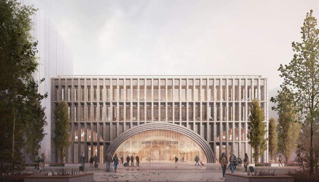 Nytt stationshus östra fasaden. Illustration: Reiulf Ramstad Arkitekter.
