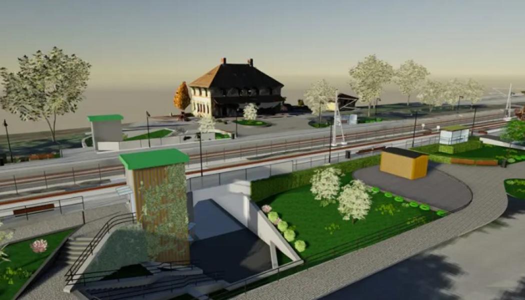Skiss över den nya planskilda passagen vid Heby station. Illustration: Afry
