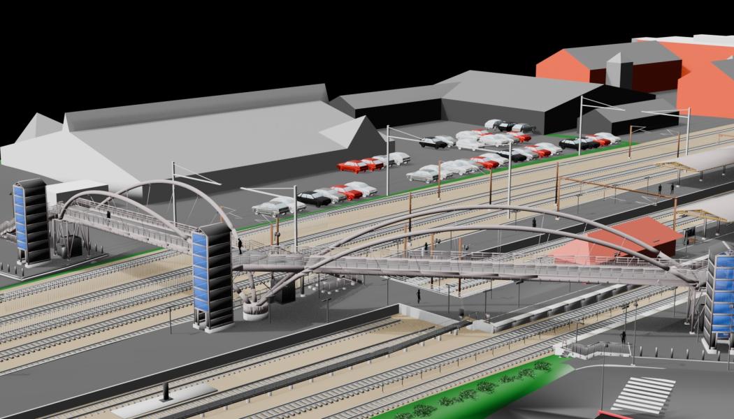Hillerød station ska byggas om med nya spår, nytt tak, längre plattformar och en ny gångbro över stationen. Bild: Banedanmark
