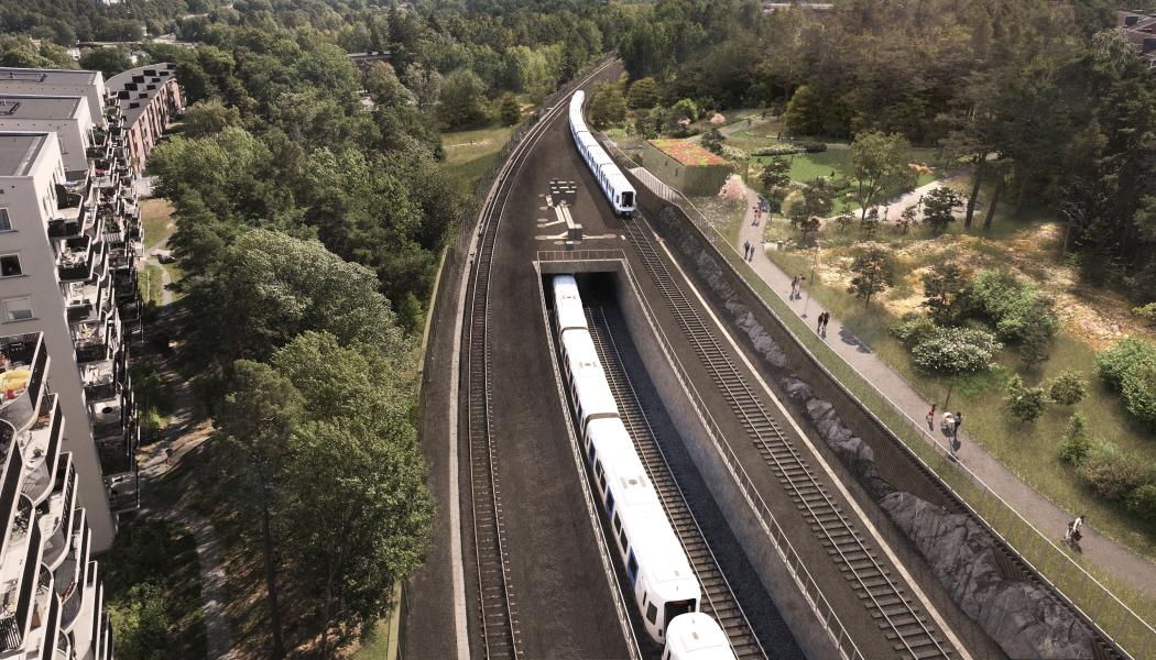  Visionsbild av Hökarängens nya station. Bild: Region Stockholm/WSP