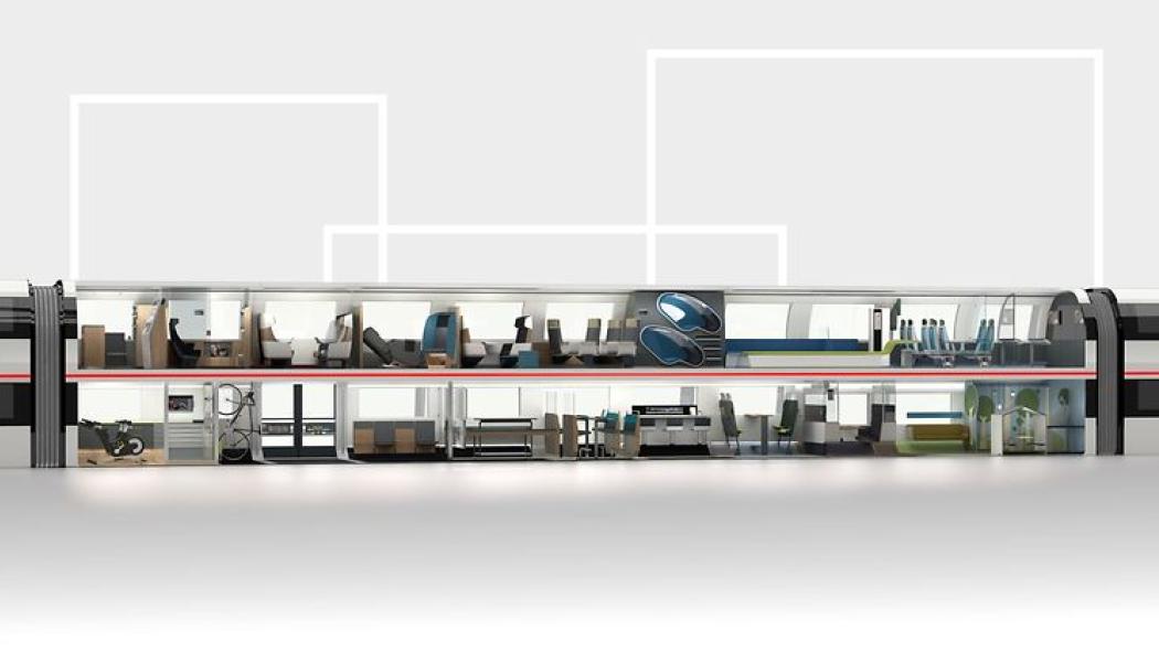 Idétåg, koncept för hur framtidens tåginredningar, visas upp på InnoTrans i Berlin. Visionsbild: Südostbayernbahn