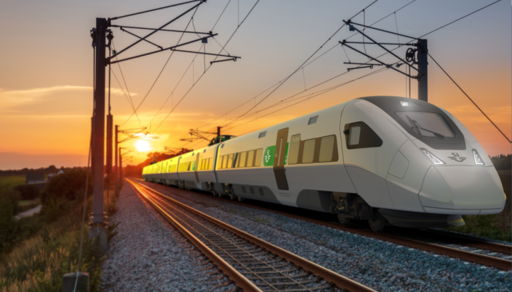 SJ:s nya snabbtåg, som väntas börja trafikera det svenska järnvägs-nätet 2026, får en högsta hastighet på 250 kilo-meter i timmen. Men för att nå den hastigheten krävs politiska besluta att  bygga höghastighetsbanor. Illustration: SJ