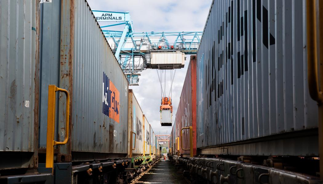 I Rekordmånad för järnvägsvolymer i Göteborgs containerterminal. Foto: APM Terminals Gothenburg