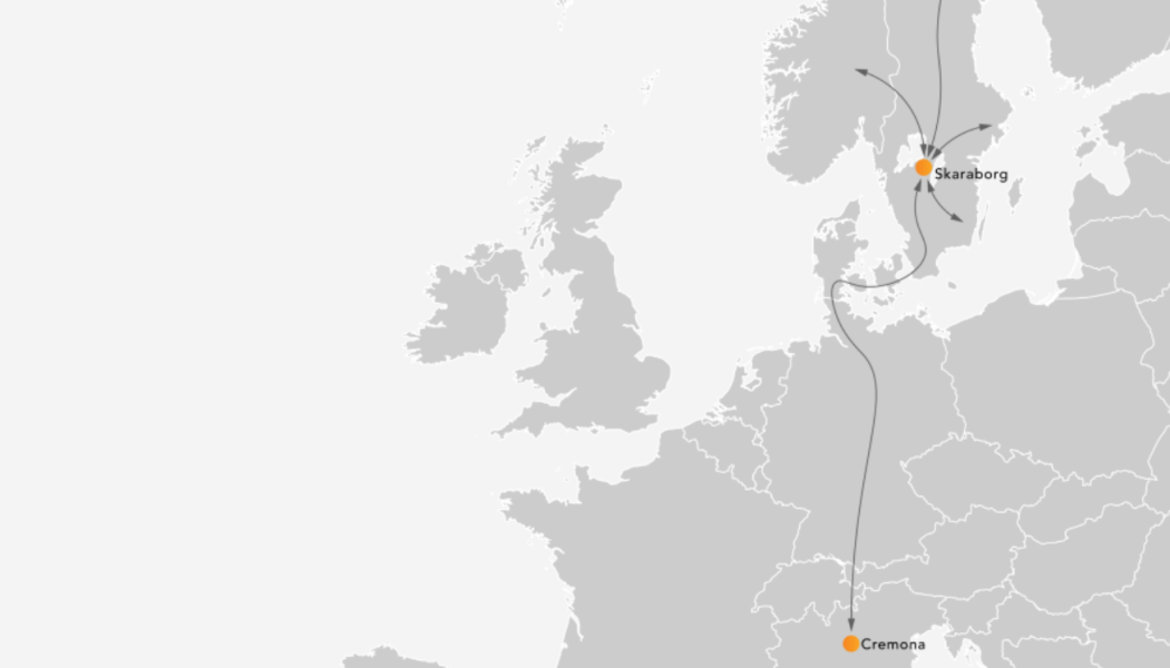 Ny tåglinje för import och export ska binda samman Italien och Sverige. Karta: 
Collicare