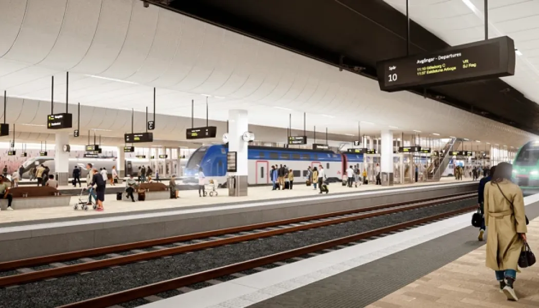Ny plattformsmiljö – bredare, längre och tryggare plattformar. Visionsbild: Trafikverket