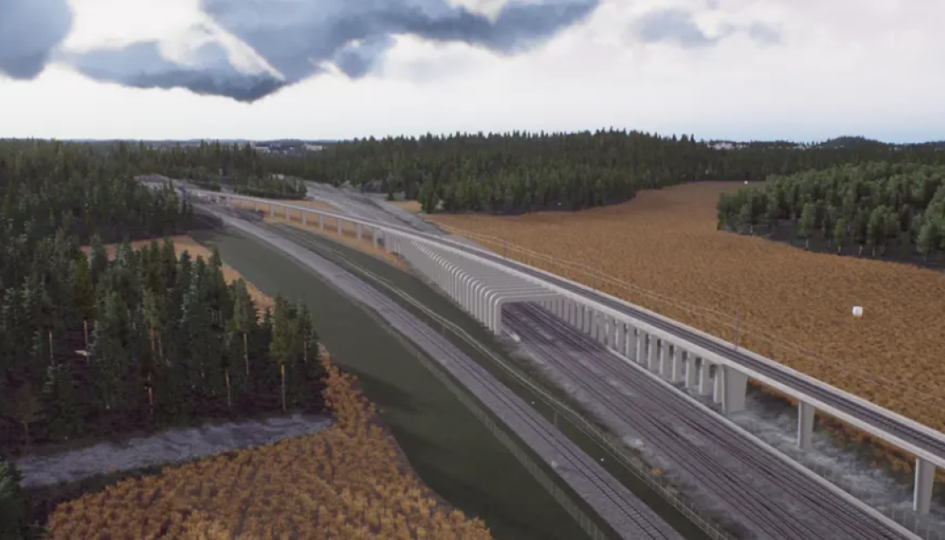 Illustration som visar hur järnvägen kommer se ut på sträckan mellan Gerstaberg-Långsjön.
Bild: Trafikverket