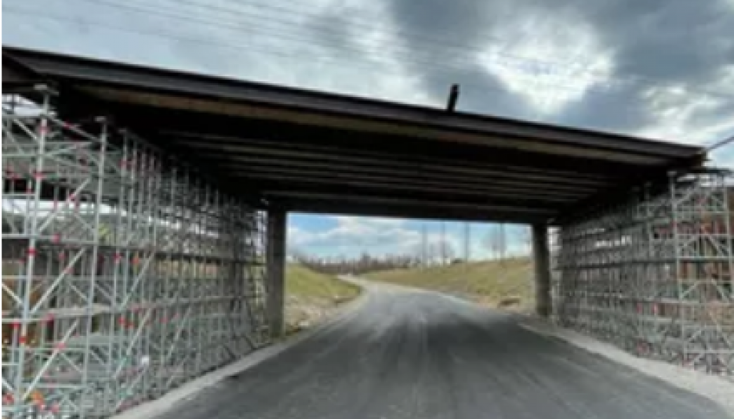 Ny järnvägsbro för dubbelspårsutbyggnaden mellan Ängelholm och Helsingborg. Foto: Trafikverket