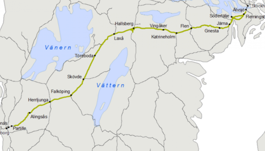 Västra stambanan går mellan Göteborg och Stockholm. Karta: Trafikverket