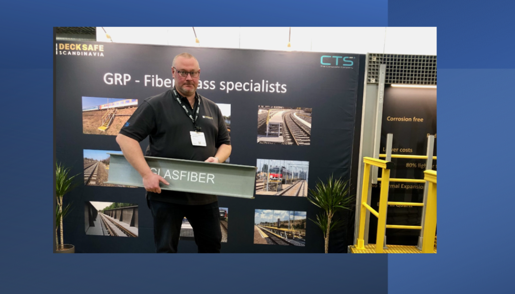 Michael Nord, vd och grundare av Decksafe Scandinavia presenterade företagets glasfiberprodukter på Elmia Nordic Rail.